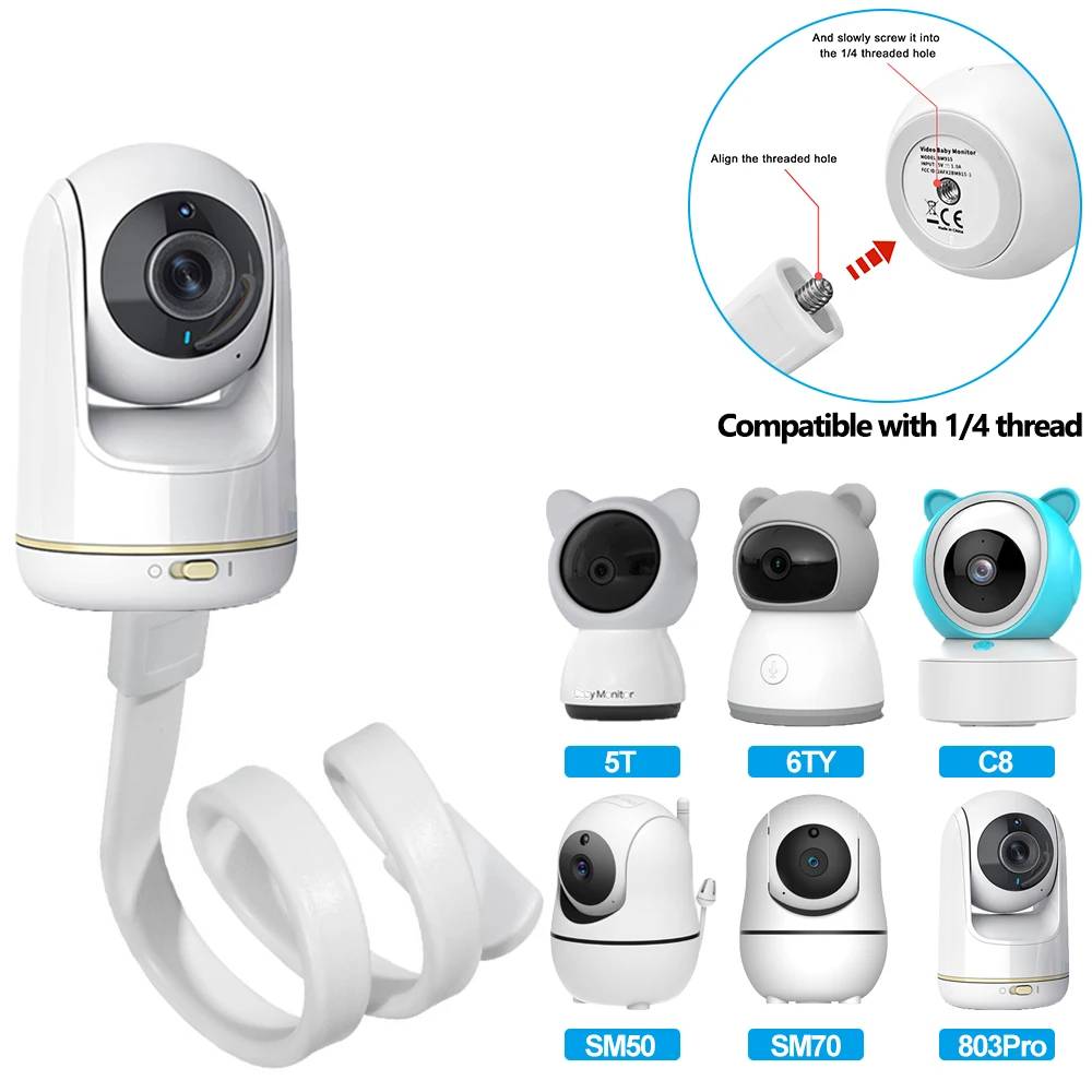 Baby Monitor Sensor - ベビーモニターホルダー 柔軟なベビーカムブラケット 穴あけ不要 ベビーベッドクレードルロッドホースホルダー M6スレッドカムVB803Pro SM50に適しています