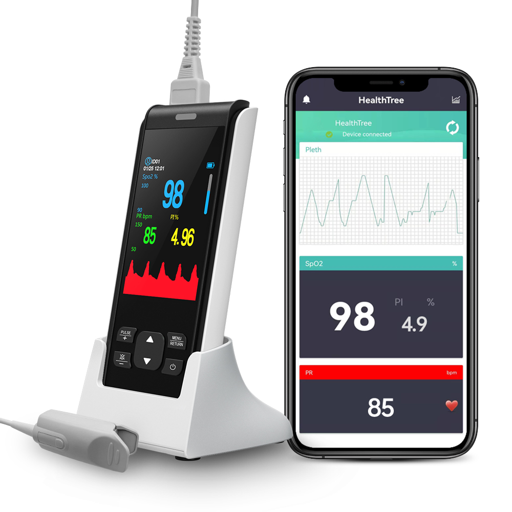 Baby Monitor Sensor - HealthTree 充電式ハンドヘルドパルスオキシメーター酸素濃度計血中酸素心拍数モニター Bluetooth APP 制御