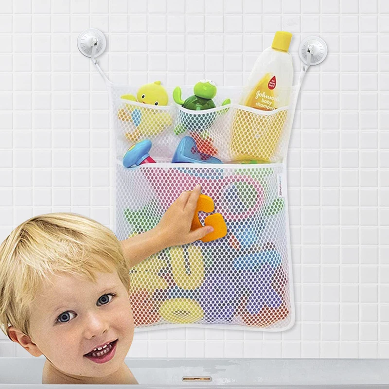 Baby Products Bag - ベビーシャワーバスおもちゃ ホワイト ベビーキッズおもちゃ収納メッシュ 強力な吸盤付き おもちゃバッグネット バスルームオーガナイザー