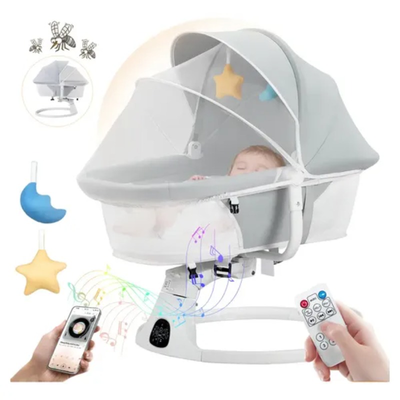 Baby Swing Bouncer - ベビーバウンサー 電動ゆりかご Bluetoothリモコン付き 5段階速度調整 タイマー機能 音楽付き