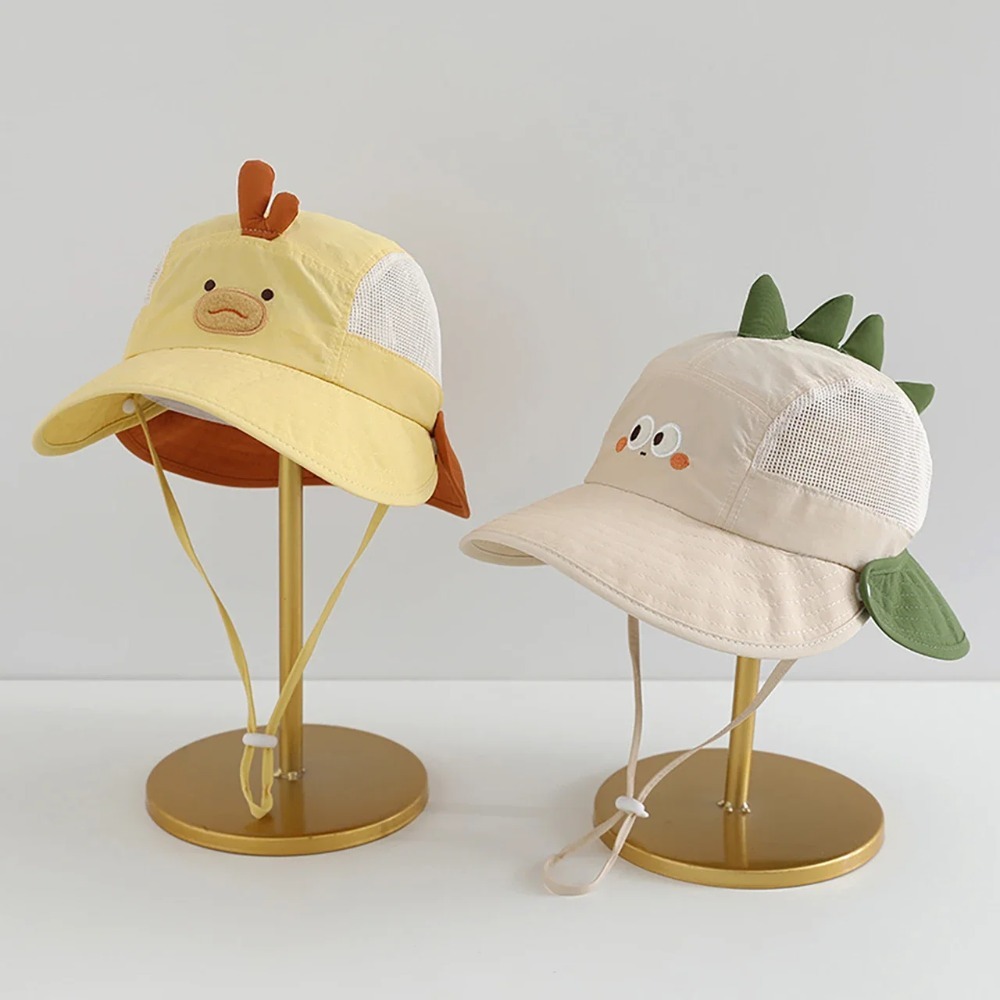 Baby Products For Summer - かわいい漫画風ベビービーチハット、クマとウサギの耳付き、通気性のあるメッシュサンバイザーキャップ、男の子と女の子のための夏のアウトドアパナマハット