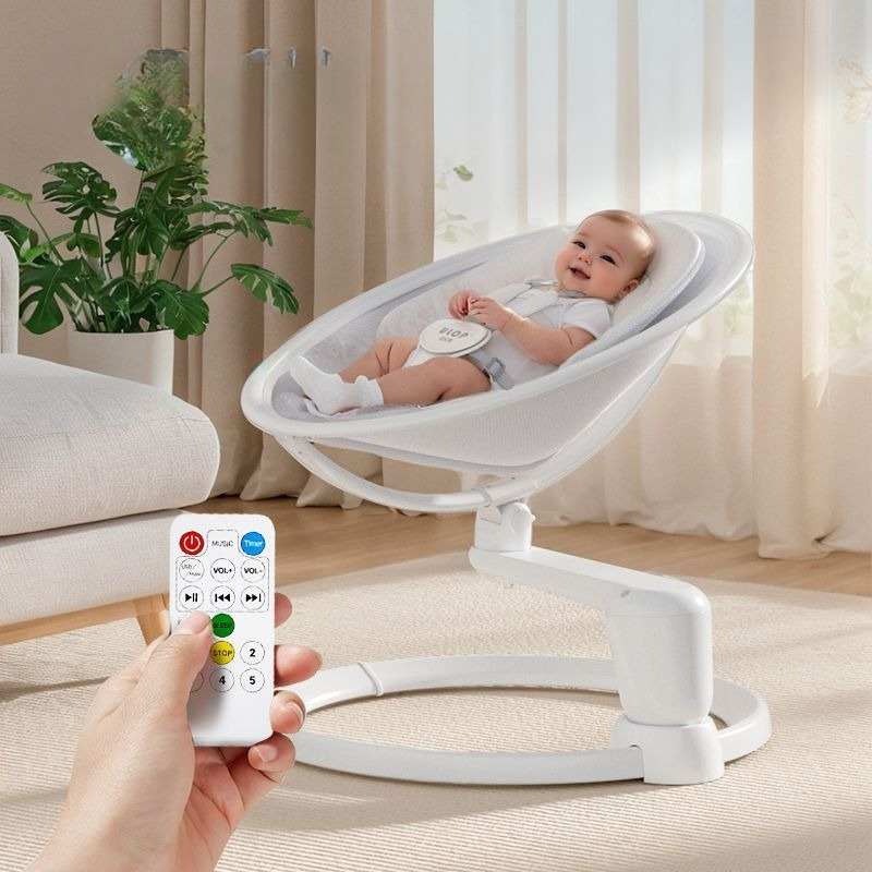 Baby Swing Bouncer - 乳児用ベビーブランコ、5段階の速度調整、10曲の子守唄付きベビーロッキングチェア、電動ベビーロッカー、屋内用