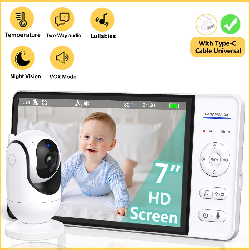 WiFiなし 7インチ ベビーモニター 双方向音声 ナイトビ - Baby Monitor Sensor のレビューと価格