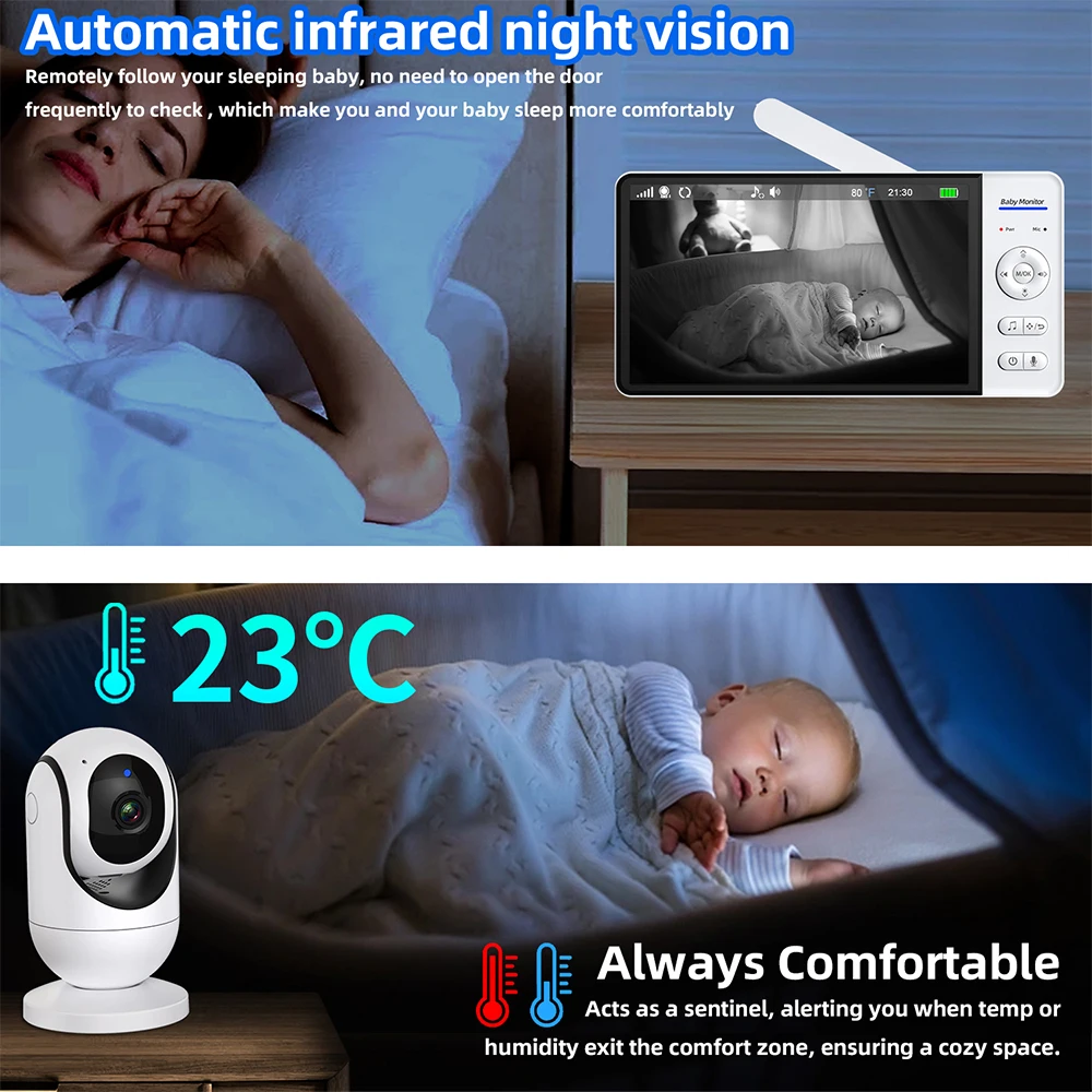 WiFiなし 7インチ ベビーモニター 双方向音声 ナイトビ - Baby Monitor Sensor のレビューと価格