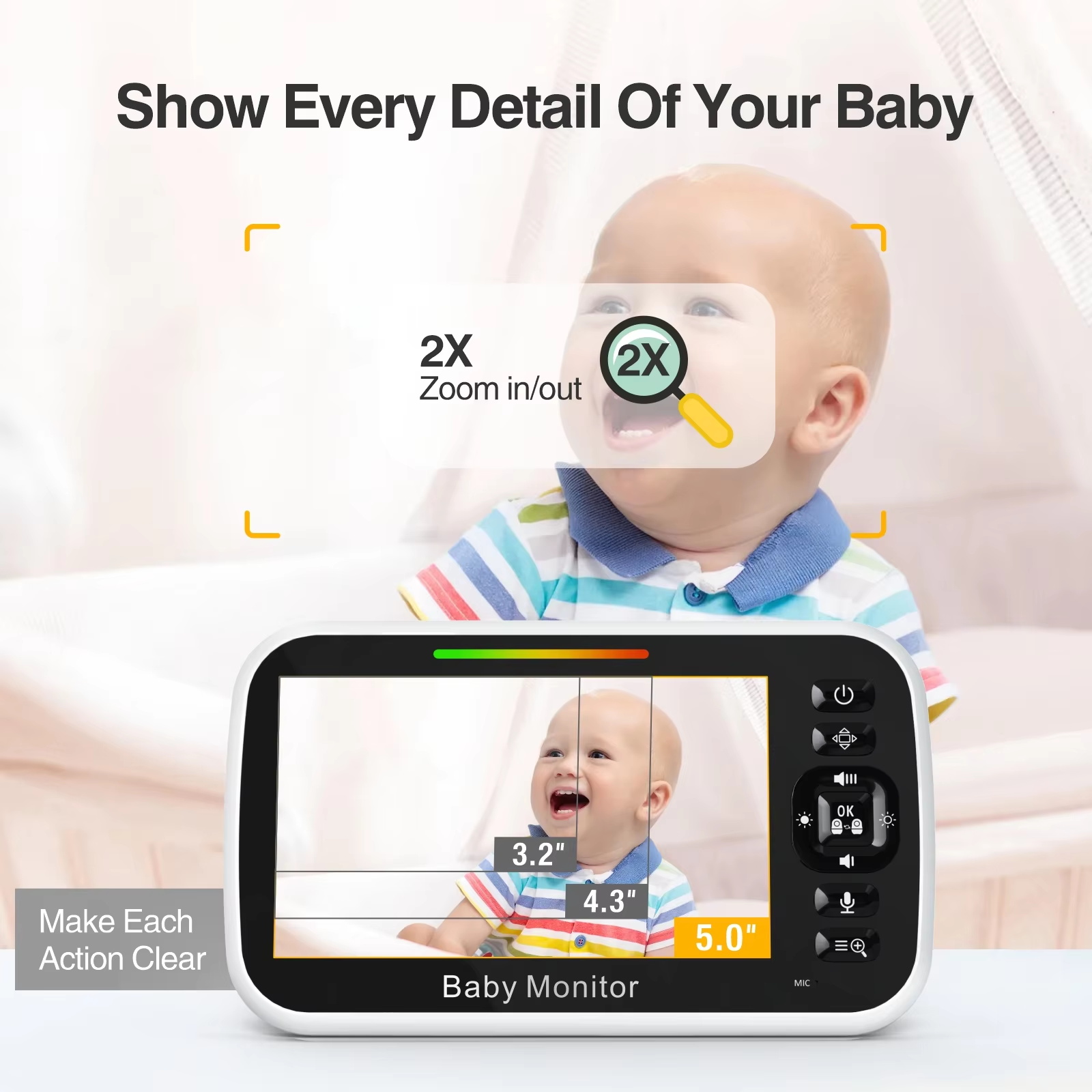5.0インチ ベビーモニター LCDスクリーン VOXモード - Baby Monitor Sensor のレビューと価格